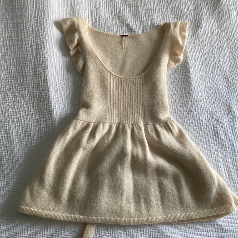 Free People Cream Knit Peplum Tunic Top